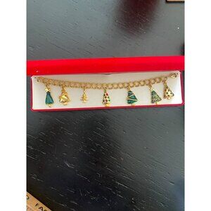 Vintage Jennifer Moore Designer Gold Chain Link Christmas Tree Charm Bracelet
